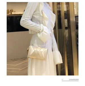 Champagne satin evening clutch bag with woven texture and gold tassel hanging detail