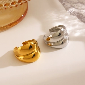 Minimalist double-layered gold and silver stainless steel open rings with mirror finish