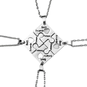 Set of four stainless steel puzzle heart necklaces with Best Friends Forever engraving