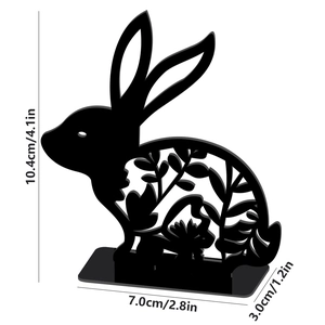Detailed dimensions of Easter bunny acrylic tabletop decor with floral hollow pattern