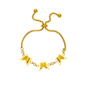 Gold butterfly chain bracelet with zircons and adjustable sliding clasp for women