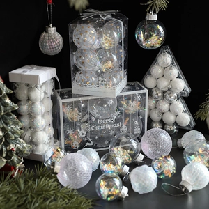 Christmas Tree Decoration Balls Plastic Mesh Tinsel Holiday Hanging Ornaments Home Party Decor Transparent Colorful