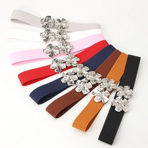 Elastic waist belts in eight colors featuring stylish metal double flower buckles