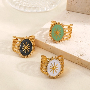Vintage gold plated stainless steel resin drip rings in black green and white colors