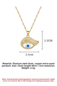 Detailed view of evil eye necklace dimensions showing pendant size and chain length