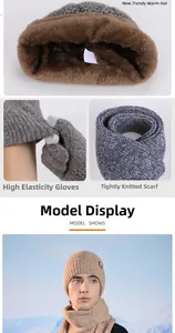 Detailed view of winter knitted set with warm fleece lining and high elasticity gloves