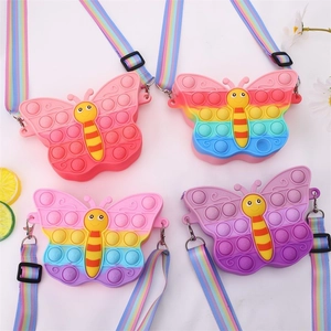 Rainbow butterfly silicone pop fidget crossbody bags for kids with adjustable straps