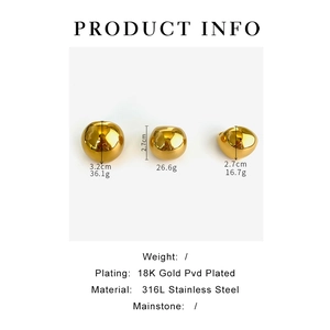 Detailed spec sheet of 18K gold plated stainless steel spherical jewelry with weight info