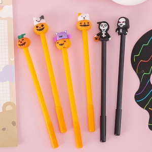 Set of 6 Halloween themed neutral pens featuring pumpkin and ghost cartoon toppers