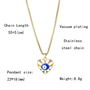 Detailed size and weight specs for blue evil eye heart pendant with stainless steel chain