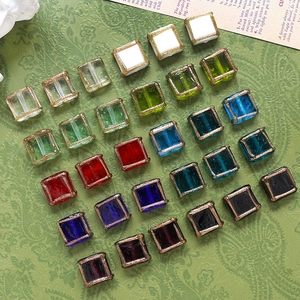 Vintage square crystal glass beads with gold foil edges for DIY jewelry making and crafts