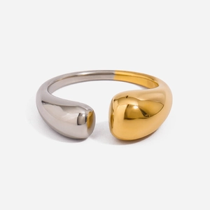 Water Drop Polished Open Ring Stainless Steel 18K Gold Plated Minimalist Geometric Adjustable Finger Jewelry For Women
