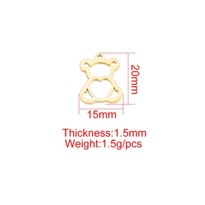 Golden stainless steel bear pendant dimensions 20x15mm showing size and thickness