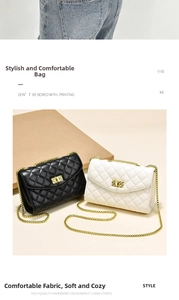 Detailed view of quilted faux leather crossbody bags with golden chain and twist lock