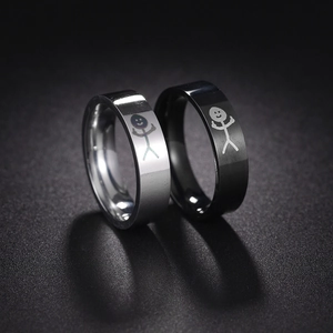 Funny Middle Finger Stick Figure Ring Stainless Steel Engraved Punk Polished Band Novelty Jewelry For Men Women