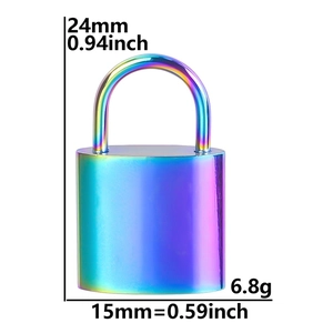Rainbow titanium steel lock pendant with dimensions 24mm height and 15mm width shown