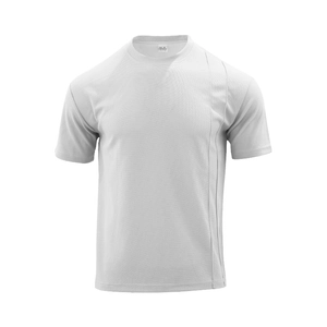 Close-up of white waffle texture fabric and inner size label on men's t-shirt