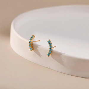 Minimalist 18K gold plated turquoise stud earrings with curved elegant design