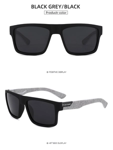 Polarized sunglasses for men featuring a black square frame with 45-degree and front views