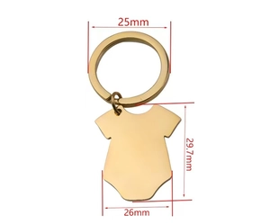 Size specifications of gold baby onesie metal keychain with 25mm ring diameter