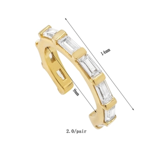 Gold plated ear cuff set with rectangular zircon stones for layered look, 14mm size