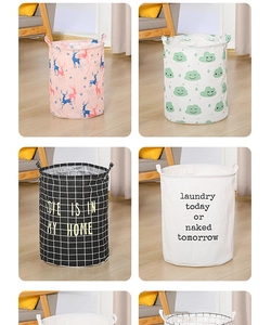 Detail view of foldable waterproof laundry baskets in various patterns for home storage