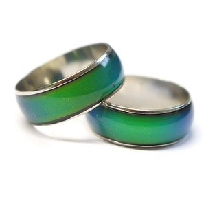 6mm thermochromic stainless steel mood ring set with green and blue color change