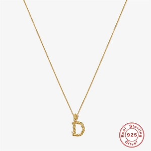 Detailed view of S925 sterling silver D-letter pendant necklace with shimmering diamonds