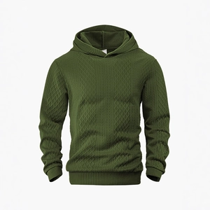 Herren Kapuzenpullover Jacquard Gestrickt Rautenmuster Texturiert Langarm Casual Pullover Lose Hoodies