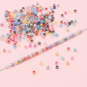 2.5mm iridescent glass seed beads for DIY jewelry making in assorted vibrant colors