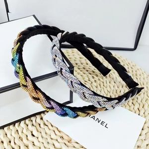 Serre-tête tressé en strass avec cristaux arc-en-ciel et argentés pour femmes