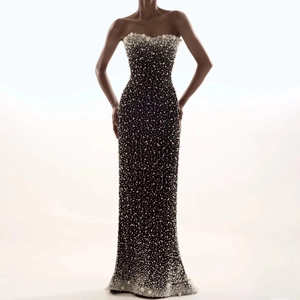 Robe De Soirée Bustier Ornée De Künstliche Perles Coupe Ajustée Longue Robe De Bal Élégante Femme Luxe