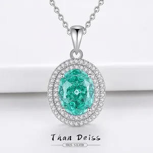 925 Sterling Silver Oval Pendant Necklace For Women High Carbon Rhinestone Paraiba Padparadscha Tanzanite Elegant Jewelry