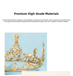 Close-up of luxury gold bridal crown featuring intricate crystals and handmade copper wire