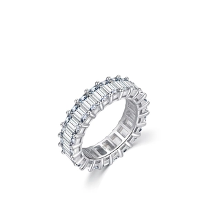 Elegant S925 sterling silver eternity ring featuring baguette cut sparkling cubic zirconia