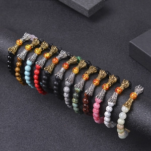 Dragon head natural stone bead bracelets featuring tiger eye and obsidian textures