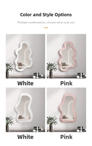 Detailed comparison of irregular cloud mirrors in white and pink wavy frame styles