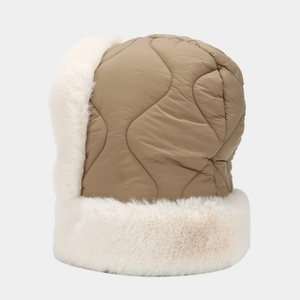Quilted trapper hat with faux fur lining and earflaps for winter warmth in khaki