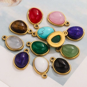 Water-drop natural stone pendants with 18K gold plated titanium steel settings
