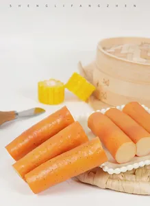 Detailed close-up of realistic PVC Chinese yam model slices in a wooden steamer display
