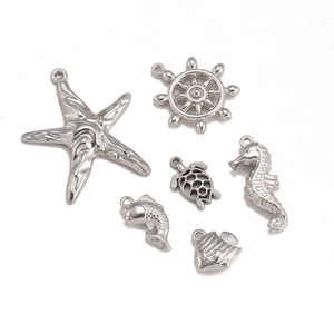 Silver marine ocean charms set including starfish, anchor, and sea turtle DIY pendants
