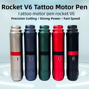 Collection of Rocket V6 professional tattoo motor pens in five distinct matte colors