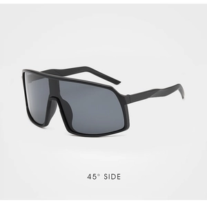 Detail view showing the 45-degree side profile of matte black cycling sports sunglasses
