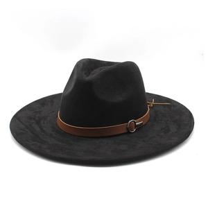 Wide Brim Fedora Hat Faux Suede Retro British Style Jazz Cowboy Hat With Leather Band Metal Buckle
