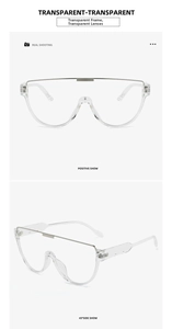 Detailed view of oversized transparent pilot sunglasses with silver metal top bar