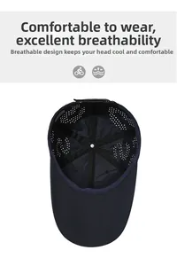 Detail of laser-cut ventilation holes on breathable navy blue quick-dry baseball cap