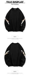 Détail des manches bicolores et de l'encolure sur un sweat-shirt noir à col rond