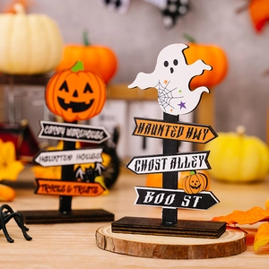 Halloween wooden decorative signs featuring pumpkin and ghost theme for tabletop display