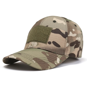 Tactical camouflage baseball cap with front velcro patch and classic six-panel design