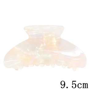 Detail view of 9.5cm pearlescent white acetate hair claw clip showing precise dimensions